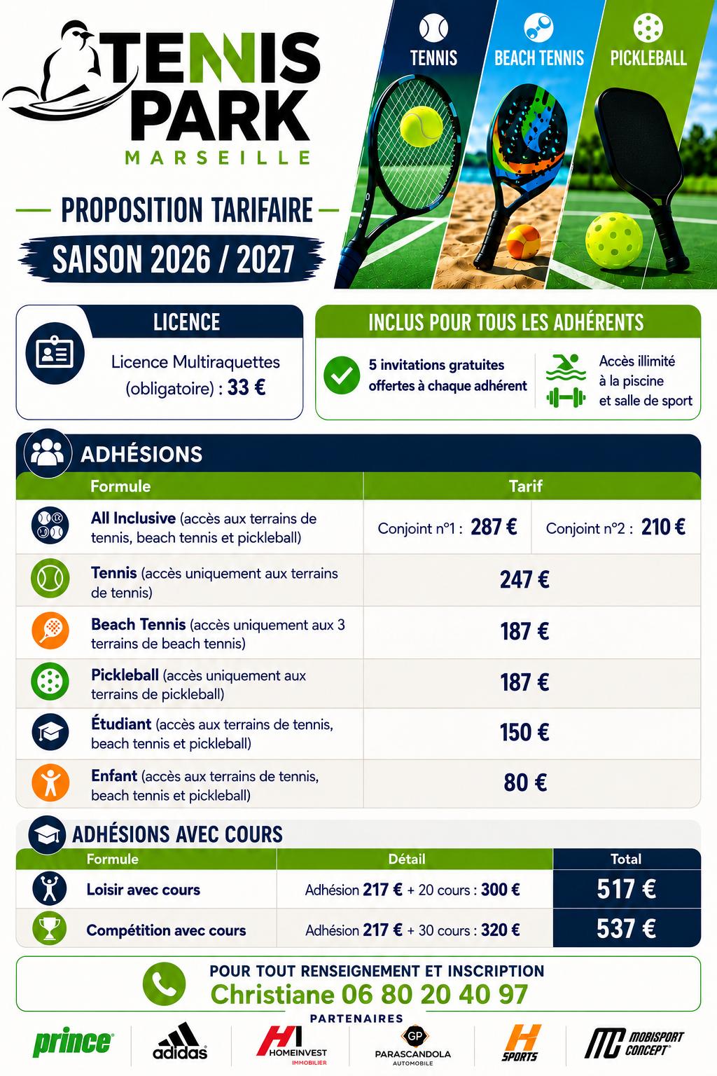Tarifs Tennis Park Marseille